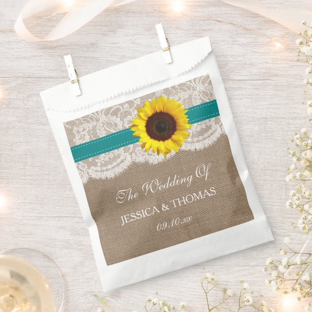 The Rustic Sunflower Wedding Collection - Teal Favour Bag (Clipped)