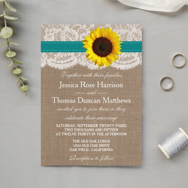 The Rustic Sunflower Wedding Collection - Teal Invitation (Creator Uploaded)