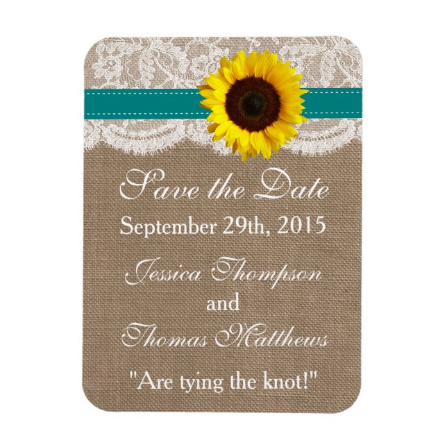 The Rustic Sunflower Wedding Collection - Teal Magnet (Vertical)