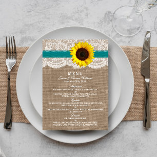The Rustic Sunflower Wedding Collection - Teal Menu