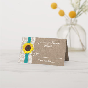 The Rustic Sunflower Wedding Collection - Teal Place Card