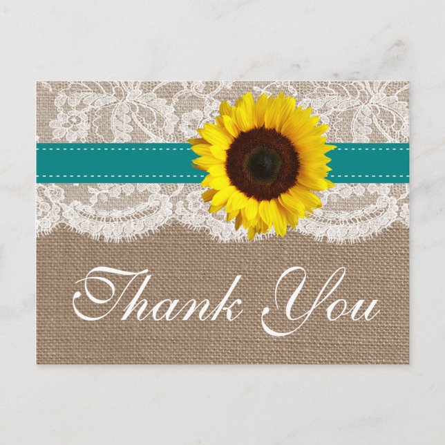 The Rustic Sunflower Wedding Collection - Teal Postcard (Front)