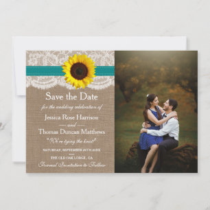 The Rustic Sunflower Wedding Collection - Teal Save The Date