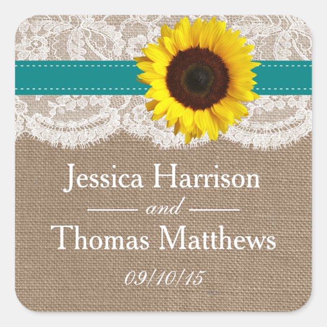 The Rustic Sunflower Wedding Collection - Teal Square Sticker (Front)