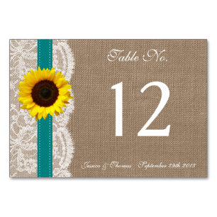 The Rustic Sunflower Wedding Collection - Teal Table Number