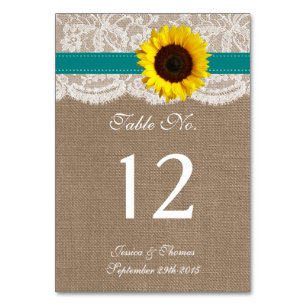 The Rustic Sunflower Wedding Collection - Teal Table Number
