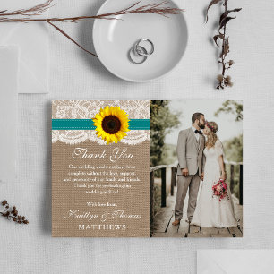 The Rustic Sunflower Wedding Collection - Teal Thank You Card