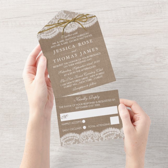 The Rustic Twine Bow Wedding Collection All In One Invitation (Tearaway)
