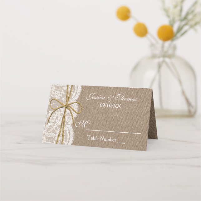 The Rustic Twine Bow Wedding Collection Place Card (Front)