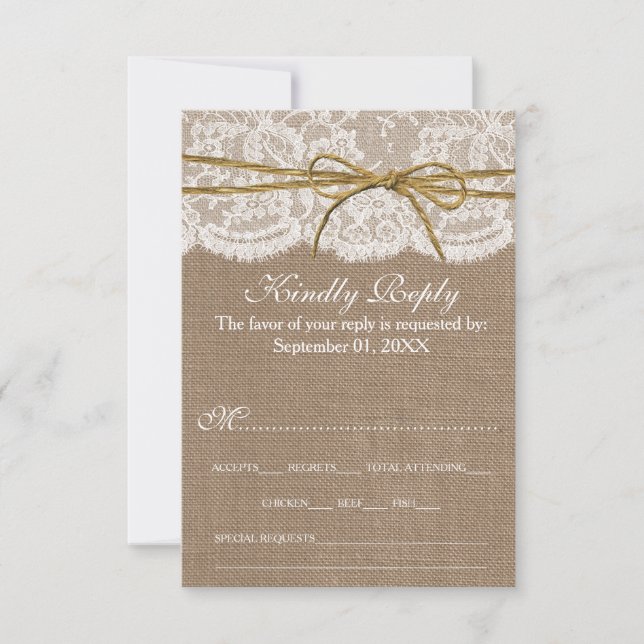 The Rustic Twine Bow Wedding Collection RSVP Card (Front)