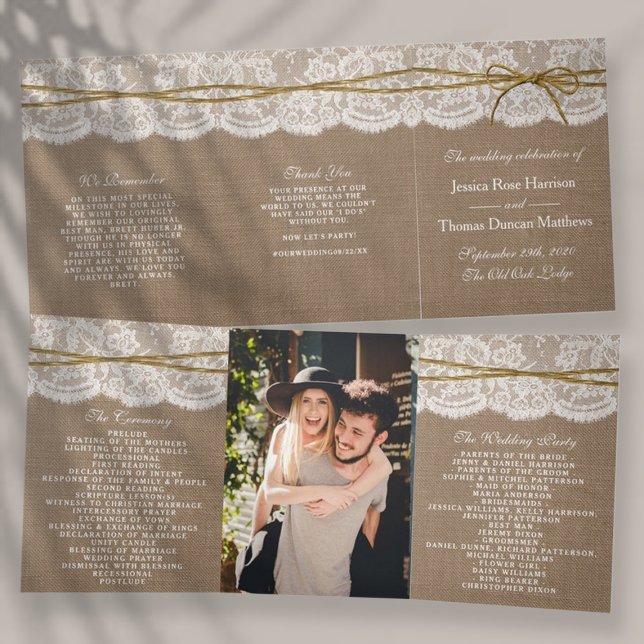 The Rustic Twine Bow Wedding Collection Tri-Fold Programme (Creator Uploaded)