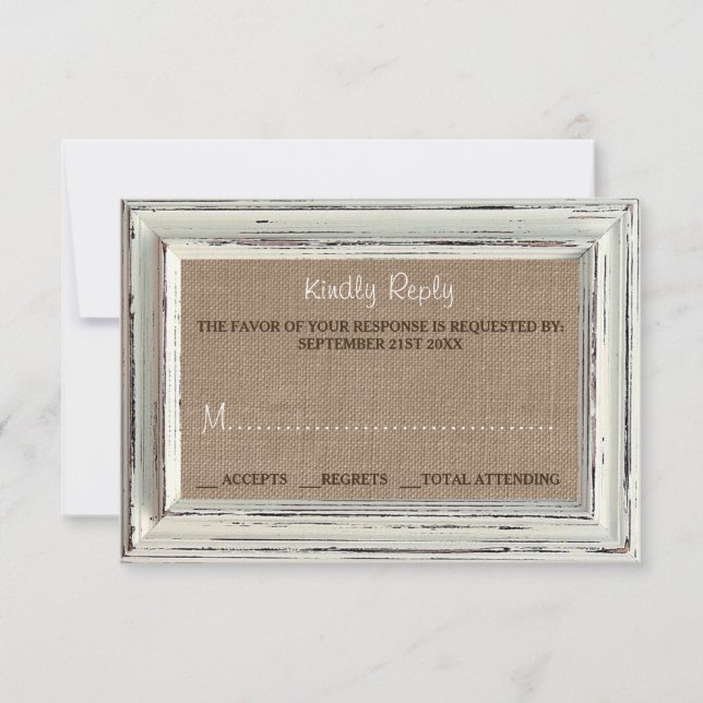 The Rustic White Frame & Burlap Wedding Collection RSVP Card (Front)