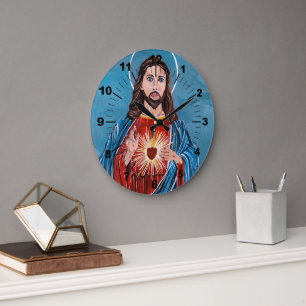 The Sacred Heart Painting by Alfred Fox Large Clock