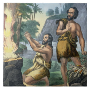 The Sacrifice of Cain and Abel, from a bible print Ceramic Tile