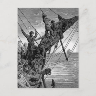 The sailors see in the distance a ghostly ship postcard