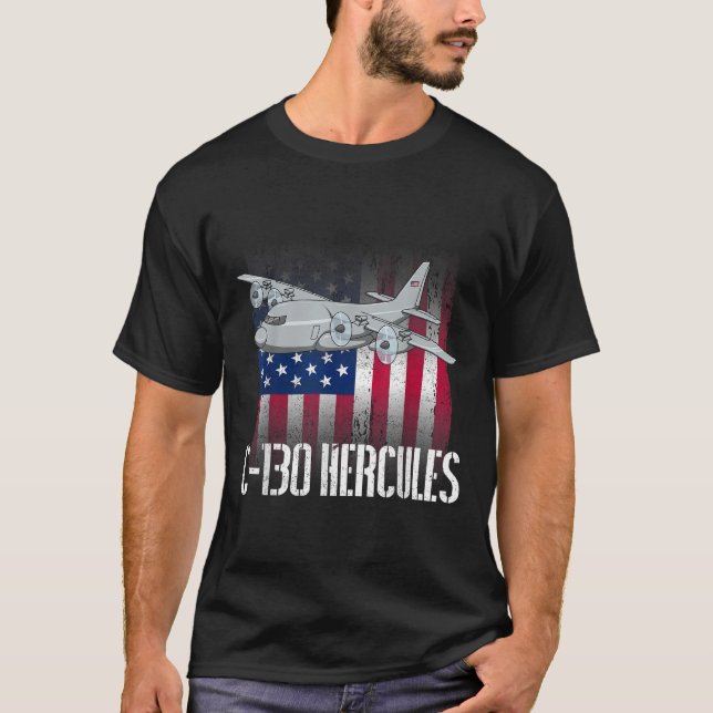 The Salty Veteran C-130 Hercules American Flag Mil T-Shirt (Front)