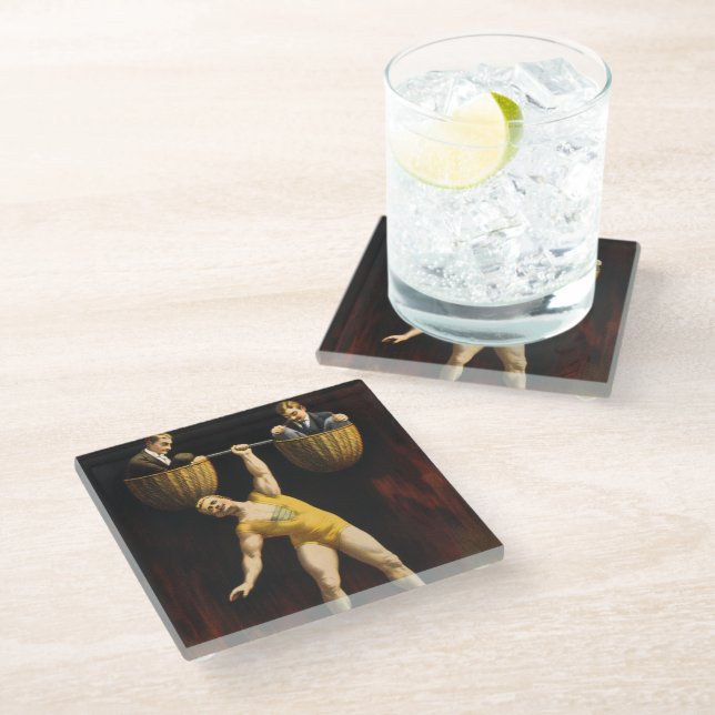 The Sandow Eugen Sandow Vaudeville Weightlifter  Glass Coaster (Angled)