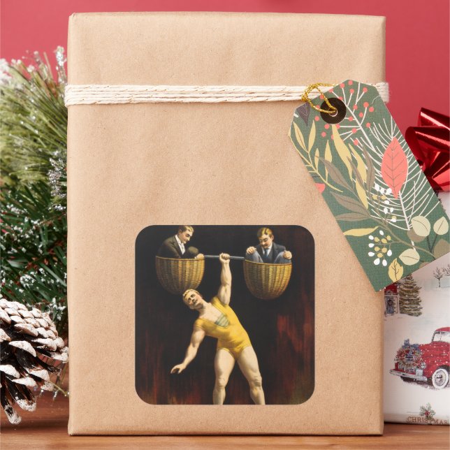 The Sandow Eugen Sandow Vaudeville Weightlifter  Square Sticker (Holiday)