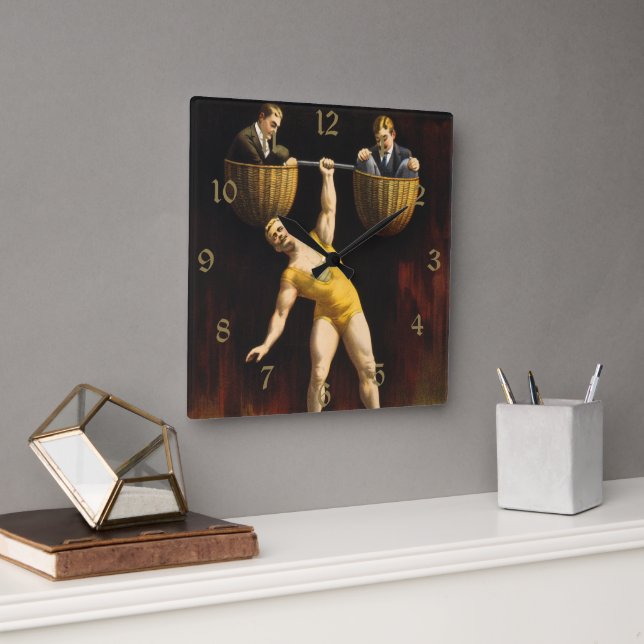 The Sandow Eugen Sandow Vaudeville Weightlifter  Square Wall Clock (Office)