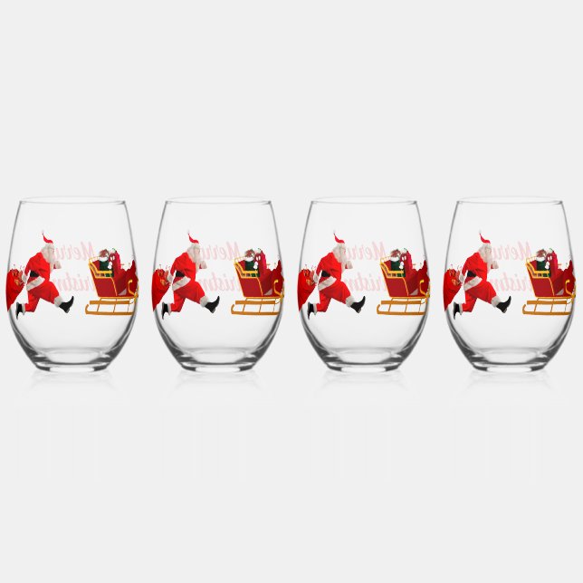 The Santa Claus Hustle Drinkware Set Stemless Wine Glass (Front)