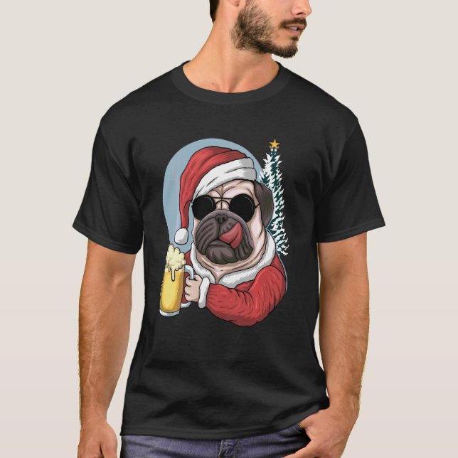 The Santa Hat Pug Is My Spirit Animal T-Shirt (Front)