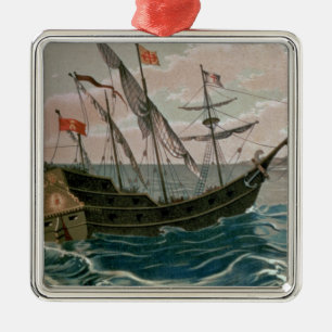 The Santa Maria Approaching the Coast of the New W Metal Tree Decoration