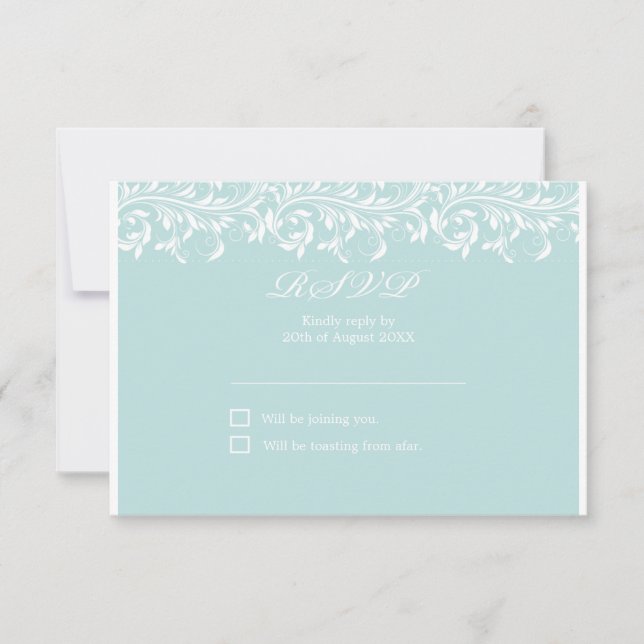 The Sarah Jane light Blue and white wedding RSVP (Front)