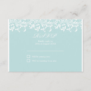 The Sarah Jane light Blue and white wedding RSVP Card