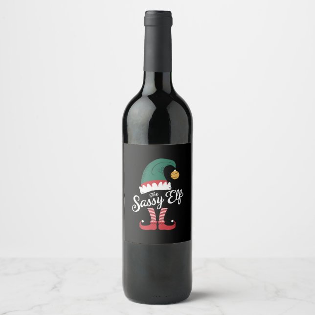 The Sassy Elf Family Matching Funny Christmas Wine Label (Front)