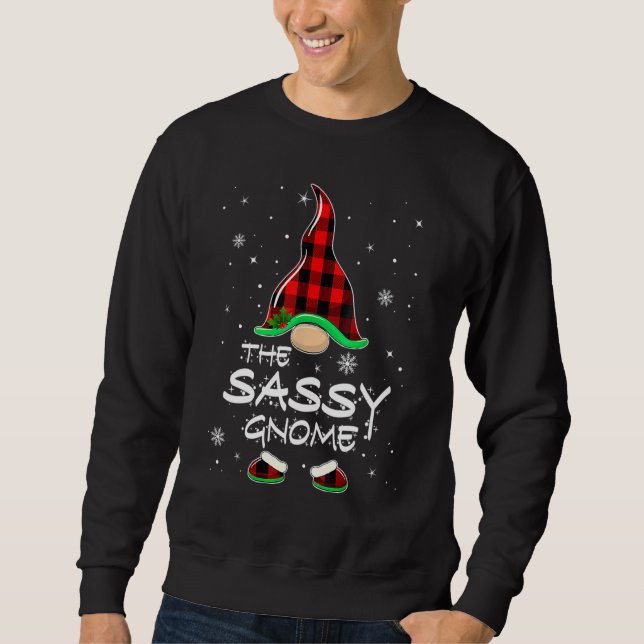 The Sassy Gnome Red Buffalo Plaid Christmas Pajama Sweatshirt (Front)