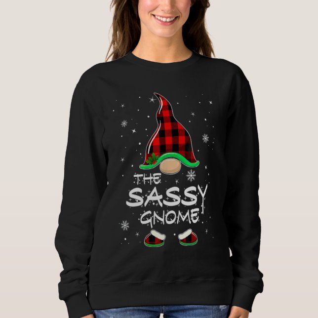 The Sassy Gnome Red Buffalo Plaid Christmas Pajama Sweatshirt (Front)