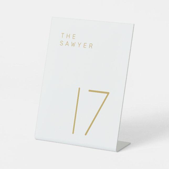The Sawyer 17 Gold and White Table Number Pedestal Sign (Front)