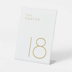 The Sawyer 18 Gold and White Table Number Pedestal Sign