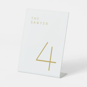 The Sawyer 4 Gold and White Table Number Pedestal Sign