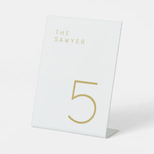 The Sawyer 5 Gold and White Table Number Pedestal Sign