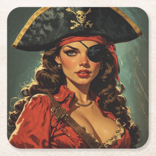 The Scarlet Pirate Temptress Square Paper Coaster