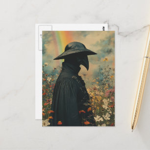 The Scary Plague Doctor in the Retro Meadow Postcard