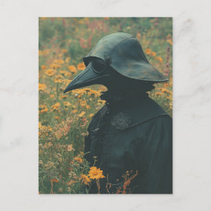 The Scary Plague Doctor in the Retro Meadow Postcard
