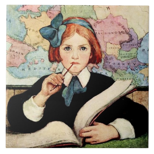 The Scholar by Jessie Willcox Smith Ceramic Tile (Front)
