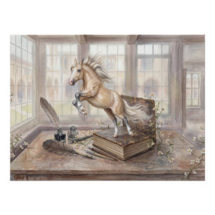 The Scholar Horse Leaping from a Book Poster
