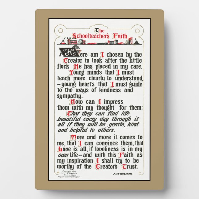 The Schoolteacher's Faith Plaque (Front)
