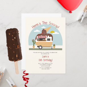 The Scoop Chocolate Ice Cream Truck Kids Birthday Invitation