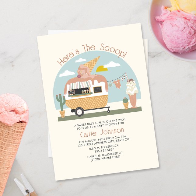 The Scoop Ice Cream Camper Light Pink Baby Shower Invitation (Creator Uploaded)