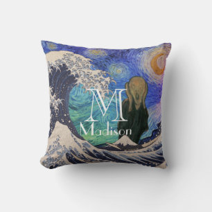 The Scream at The Great Wave Starry Night Cushion