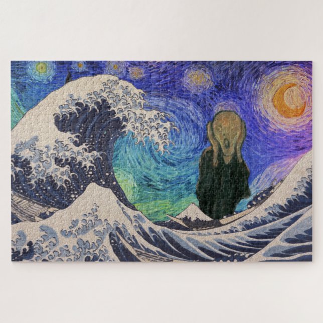 The Scream at The Great Wave Starry Night Jigsaw Puzzle (Horizontal)