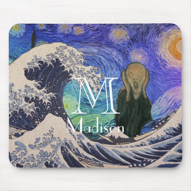 The Scream at The Great Wave Starry Night Mouse Pad (Front)
