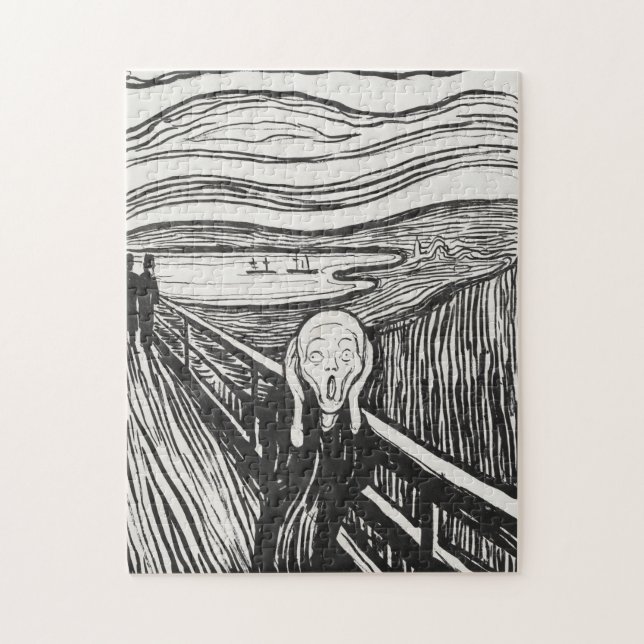 The Scream by Edvard Munch Black and White Jigsaw Puzzle (Vertical)