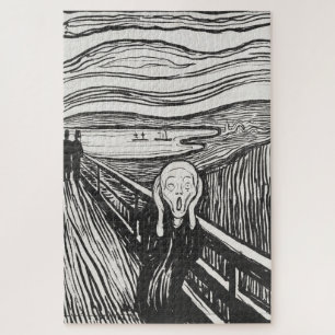 The Scream by Edvard Munch Black and White Jigsaw Puzzle