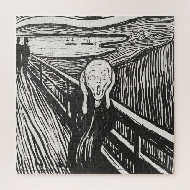 The Scream by Edvard Munch Black and White Jigsaw Puzzle (Vertical)