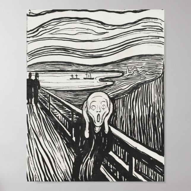 The Scream by Edvard Munch Black and White Poster (Front)